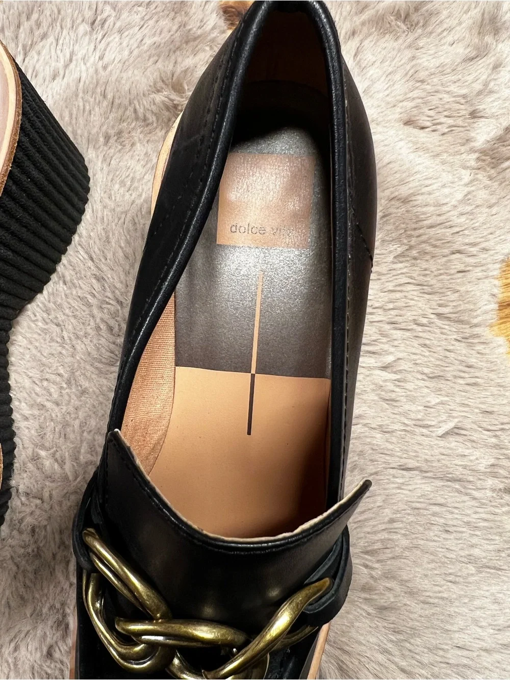 Dolce Vita Brenan Black Leather Platform Wedge Loafer size 10